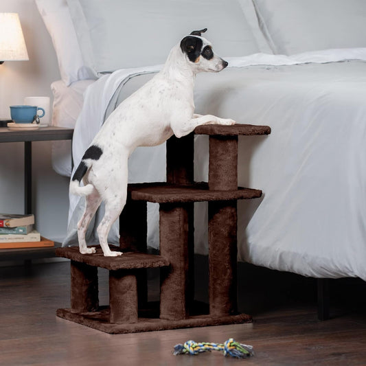 Steady Paws 3-Step Pet Stairs – Easy Access to High Beds & Sofas | Sturdy & Stylish in Brown